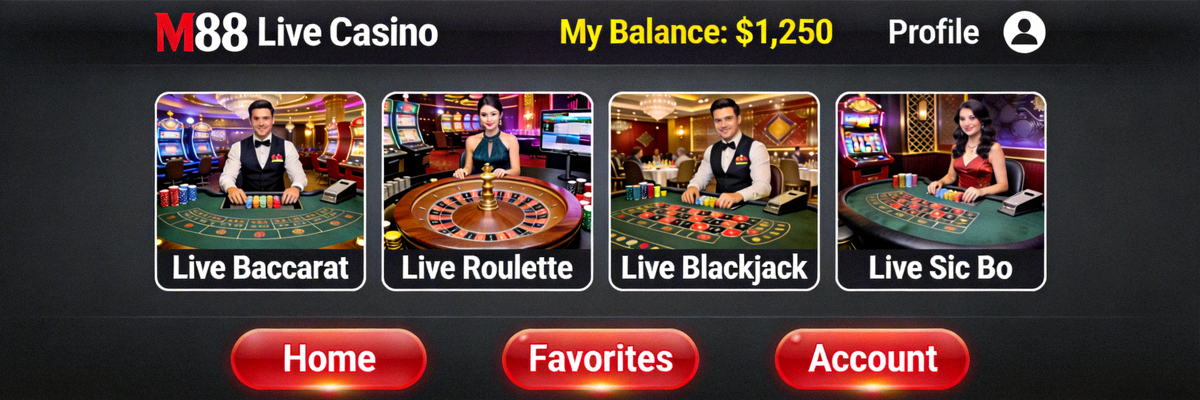 Tampilan Live Casino M88 yang dioptimalkan untuk layar sentuh ponsel